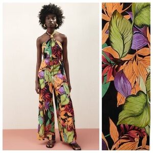 NWT. Zara Multicolored Cotton Long Printed Jumpsuit. Size S.
